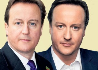 Real David Cameron and poster-boy airbrushed David Cameron